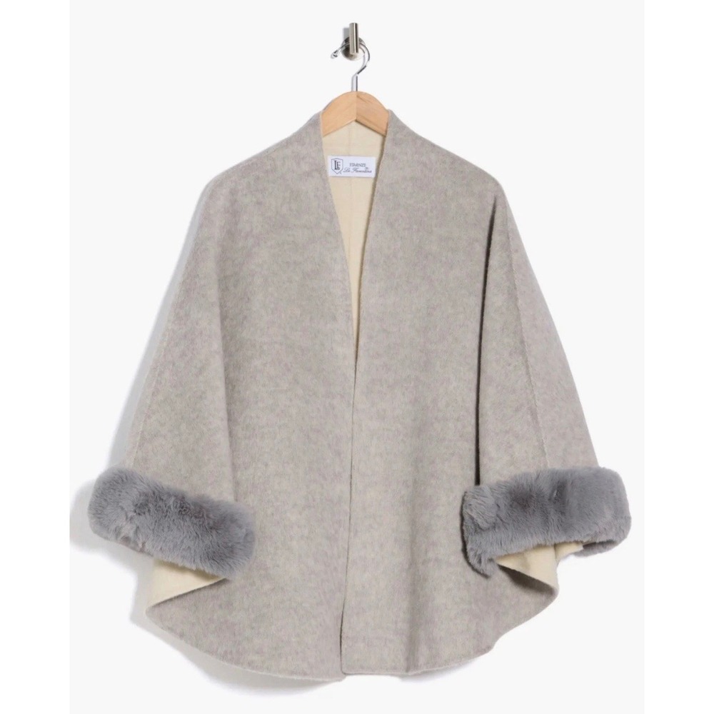 $530 La Fiorentina Grey Wool Rabbit Hair Silk Blend Wrap Cape shawl jacket Sz M